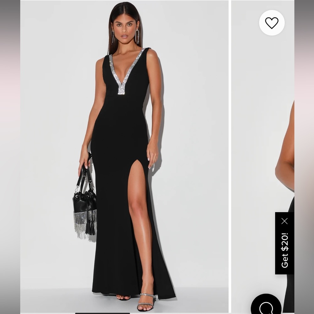 Lulu’s Stunned By You Black Rhinestone Mermaid Maxi Dress- M